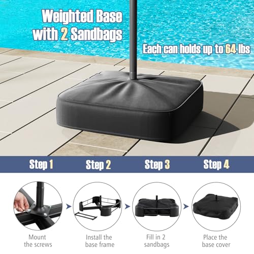 Image of Tangkula 13FT Double-sided Patio Umbrella, Extra Large Twin Table Umbrella with Crank Handle, Umbrella Base, Safety Lock, Air Vent, Outdoor Market Umbrella for Garden Pool Backyard (Navy)