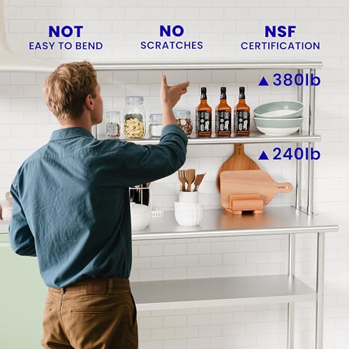 Image of Double Overshelf of Stainless Steel 12'' x 48'', Commercial 2 Tier Shelf for Prep & Work Table in Restaurant, Home and Kitchen (12x48)