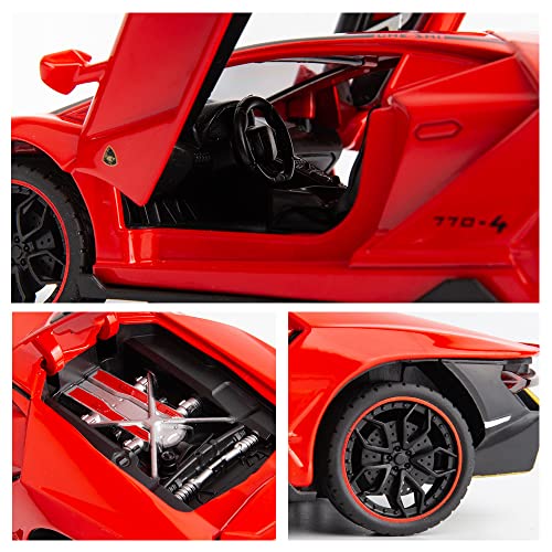 Wakakac Diecast Model Car Compatible For 1/24 Lamborghini Lp770 Model Vehicles Pull Back Toy Car With Sound And Light For Kids Collection Boys Gift (Red) #TOP2
