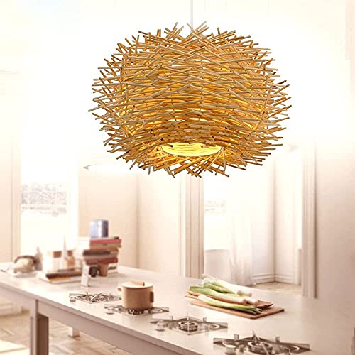 Suspension bambou E27 lustre rotin luminaire plafond pour salon et salle à manger