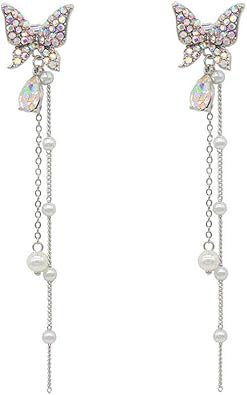 Zircon Butterfly Tassel Earrings for Women Long Colours Crystal Imitation Pearl Dangle Earrings Rhinestone Butterfly Drop Earrings