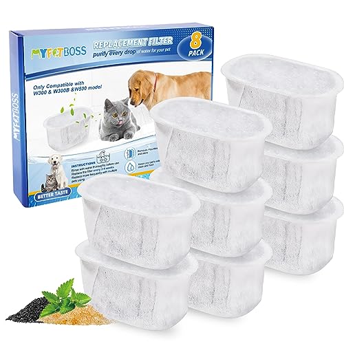 MyfatBOSS 8 filtri per fontana per gatti compatibili con Wopet 2 l, filtro per fontana per gatti W300 W500, dispenser per acqua per gatti e cani