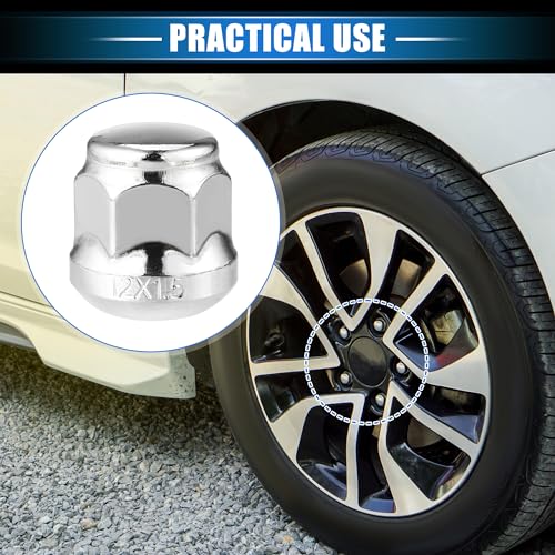 Image of 5 Pcs Wheel Lug Nuts Compatible for Honda Accord Civic, Durable Chorme Plated M12x1.5 Carbon Steel Silver Tone Tire Lugnuts