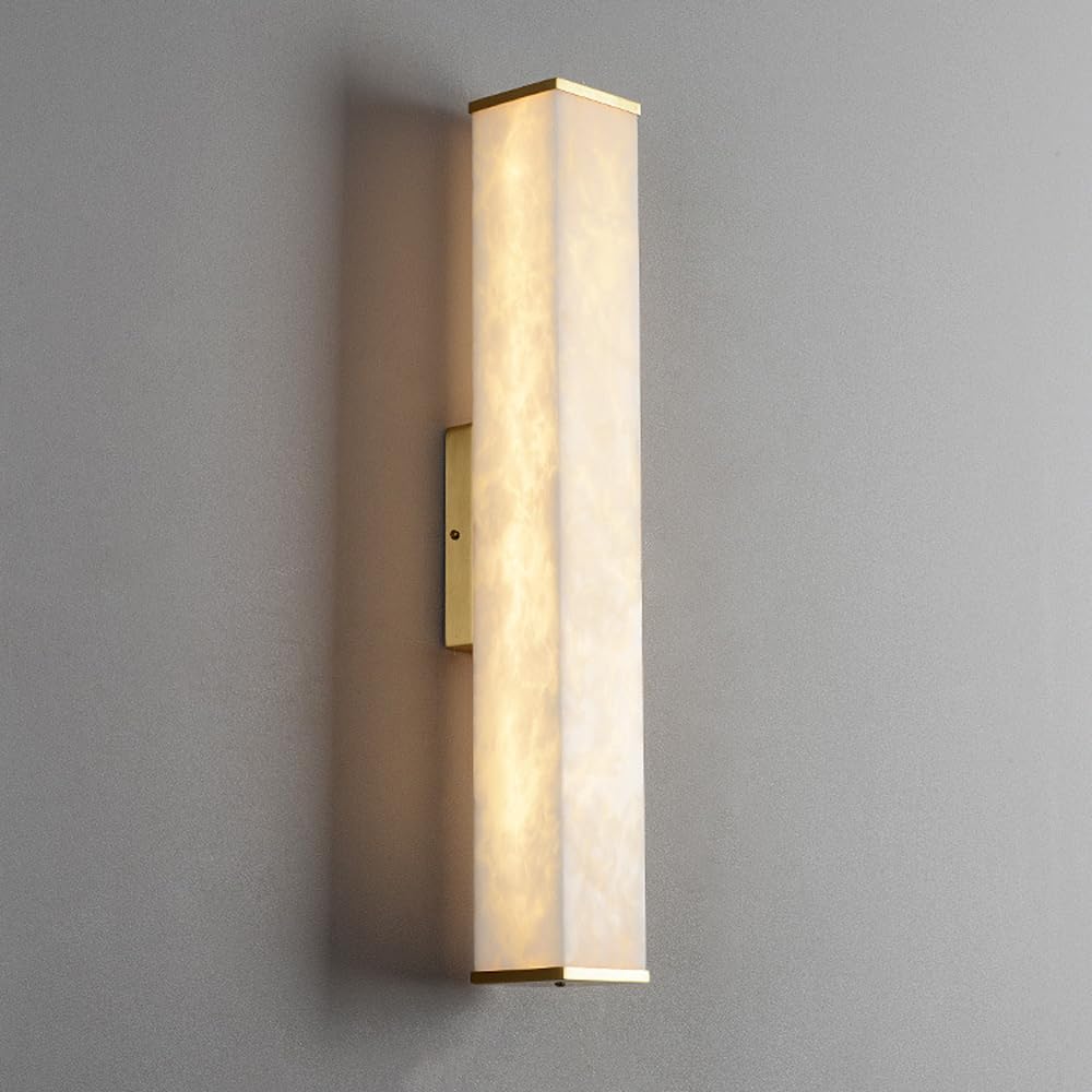 Yvamnad Multicolor Natural Alabaster Wall Sconce Long Rectangle 3000K Wall Lamps Natural Marble Wall Sconces Indoor Alabaster Sconces For Living Room Modern Alabaster Sconces Wall Lighting For Dining Room Stairs