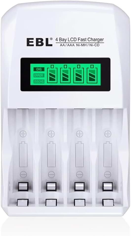 MPOWER - Carregador de Pilhas com 4 Slots para Pilhas AA e AAA Recarregáveis. Visor LCD Inteligente Monitora Carga Individualmente