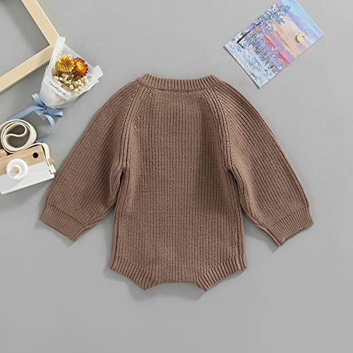 Baby Knit Sweater Romper Solid Color Long Sleeve Oversized Pullover Top Boys Girls Warm Fall Winter Clothes (Coffee, 6-9 Months) #TOP6