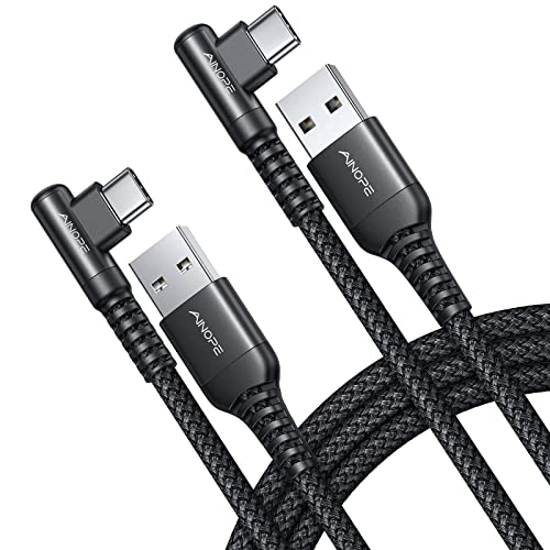 Image of AINOPE USB C Cable Right Angle (2-Pack, 10ft+10ft) 3.1A Type C Charger Fast Charging, Durable Nylon Braided USB A to USB C Charger Cable (Black)