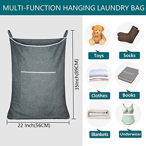 Callmybo Xx-Large Hanging Laundry Hamper With Over Door Hooks And Adhesive, Space Saving Laundry Bag With Zipper And Wide Open Top, Hanging Hamper For Laundry（22"X 35",Grey) #TOP6