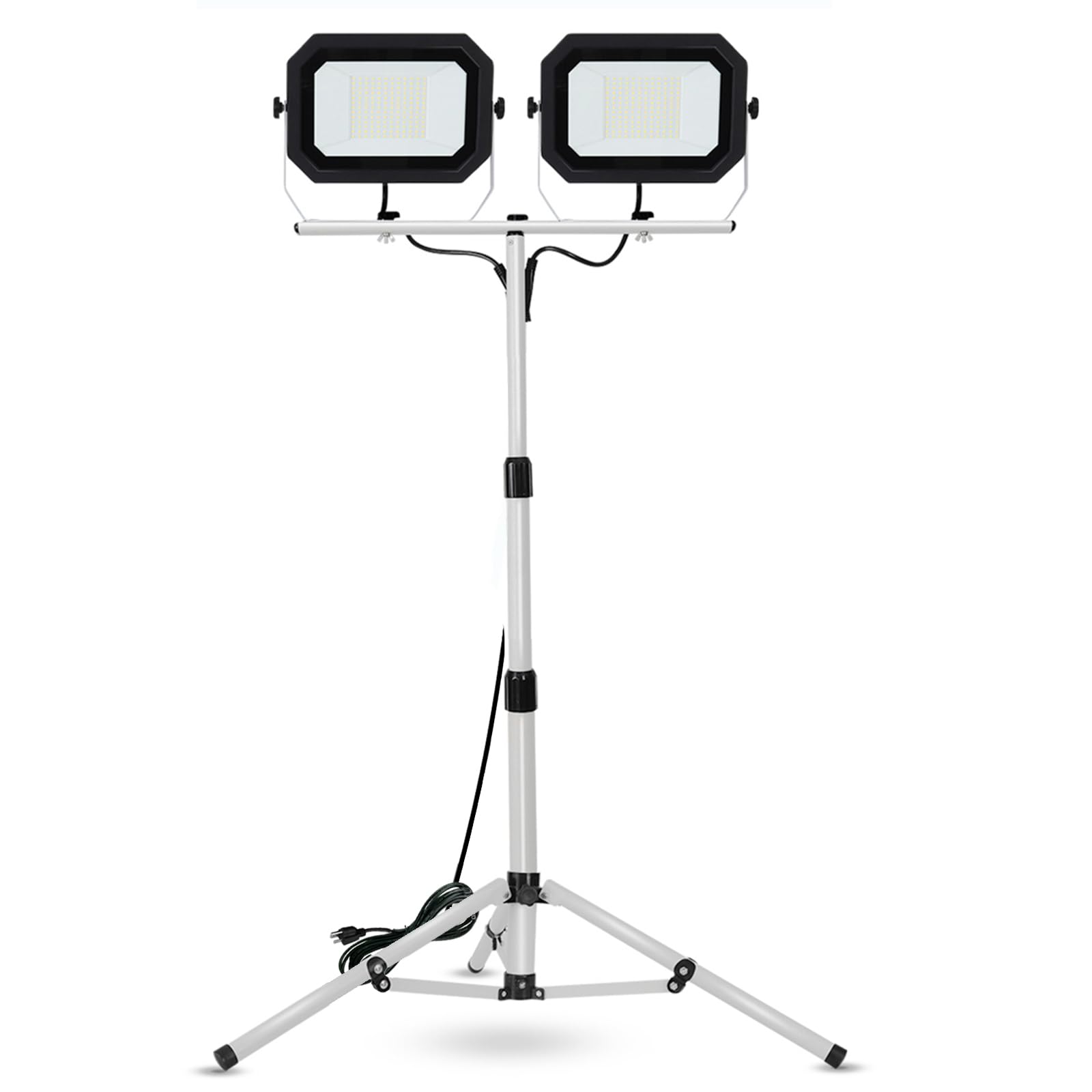 UFOND 20000 Lumen Work Lights with Stand, 200W Dual Head LED Work Light, Waterproof Lamp with Individual Switch, Adjustable Metal Telescoping Tripod 10Ft Power Cord