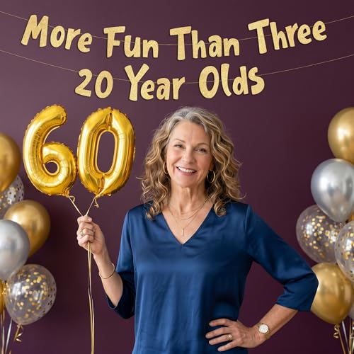 Image of Pre-Strung More Fun Than Three 20 Year Olds Gold Glitter Banner - 60th Birthday and Anniversary Decorations for Men and Women - Party Supplies and Gifts