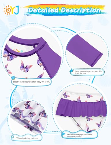 Image of Girls Swimsuit Rash Guard Set Long Sleeve Swimwear UPF 50 Swim Shirts SPF Two Peice Bating Suits Toddler Kid Teen 2T-12Y