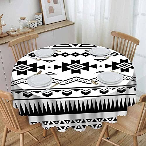 Ibiliu Native American Style Round Tablecloth,Boho Aztec Southwest American Style Tribal Black And White Round Table Cloths Table Cover For Dining Room Kitchen Party Holiday, 60 Inch #TOP1
