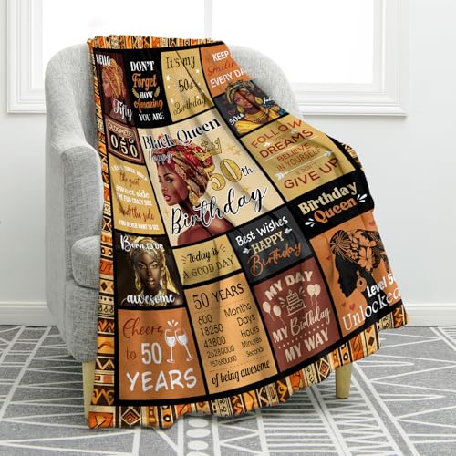 Jekeno Happy 50th Birthday Throw Blanket 50"x60", Gifts for Women