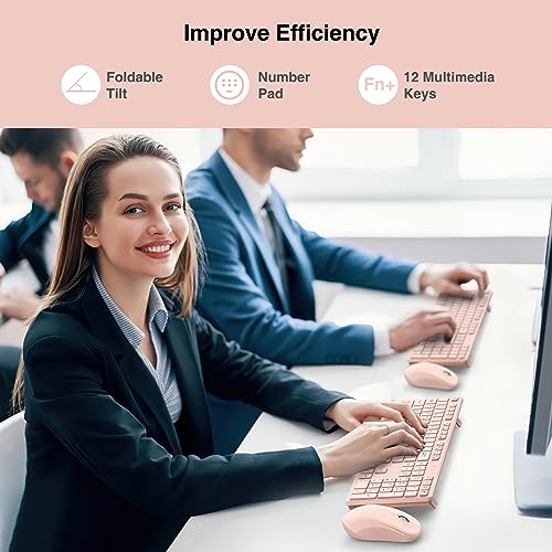 Wireless Keyboard And Mouse, Wisfox 2.4Ghz Full-Size Silent With Numeric Keypad, Long Battery Life, Lag-Free, Slim Usb Cordless Mouse Combo For Pc Laptop Computer Windows (Pink) #TOP4