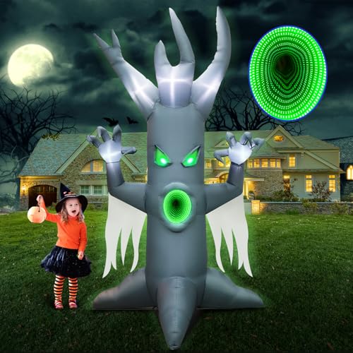 PARAYOYO 9FT Halloween Inflatable Spooky Tree Decorations Blow up Green 3D Infinity Tunnel Mirror...