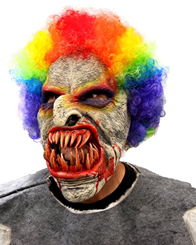 Zagone Studios Sick-O Evil Clown Mask With Rainbow Afro Wig And Large Bloody Teeth #TOP1