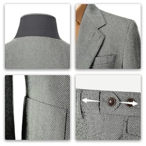 Men's Slim Fit Herringbone Tweed Suit | 2-Piece Wool Blend Set (Jacket+Pants)2