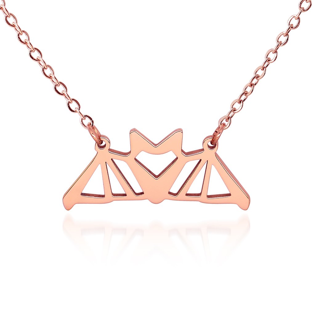 HANFLYBat Pendant Necklace Love Heart Bat Jewelry for Women Origami jewelry 16.5"+1.5" Extender, Stainless Steel