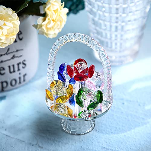 H&D HYALINE & DORA Colorful Crystal Flower Basket Figurine with Rotating Base Ornament,Glass Flower Collectible Figurine for Home Table Centerpiece Valentines Day Gifts For Her - Image 3