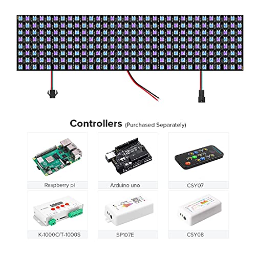 Image of SEZO 2 Pack LED Matrix WS2812B RGB 5050SMD 8x32 256 Pixels Digital Flexible Individually Addressable Screen for Arduino LED Programmed Screen Image Full Color Lighting DC5V