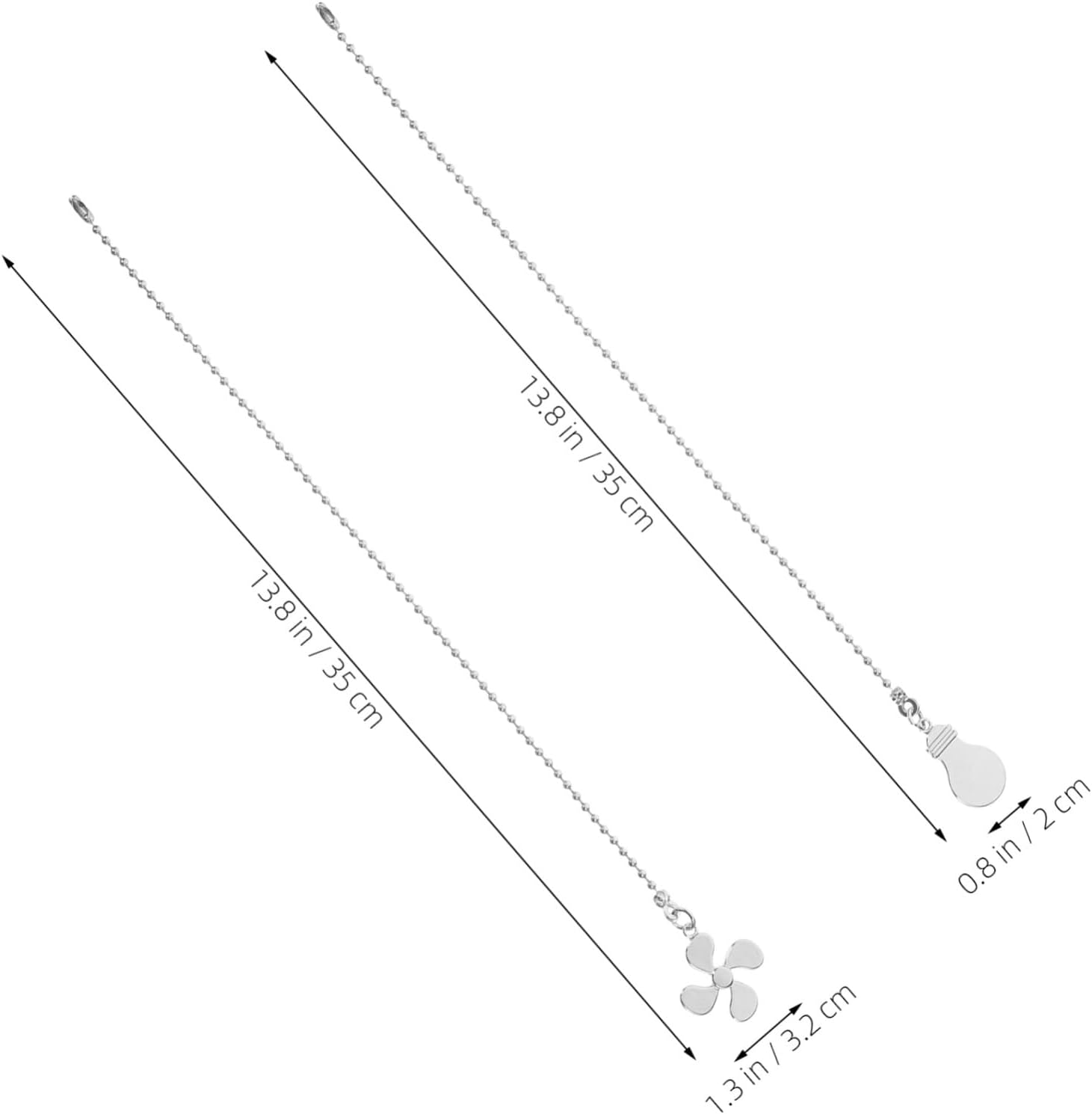 2Pcs Vintage Ceiling Fan Pull Chain Extenders with Fan and Bulb Pendant Designs Decorative Fan Pulls for Identification and Home Decor Silver Finish