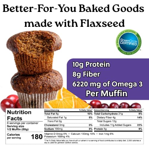 Flax4Life Cranberry Orange Muffins - Gluten-Free, Dairy-Free, Nut-Free, Soy-Free, Kosher - Made with Flaxseed for Fiber, Omega-3, and Protein - 4 ct Muffins Per Pack (Pack of 6)