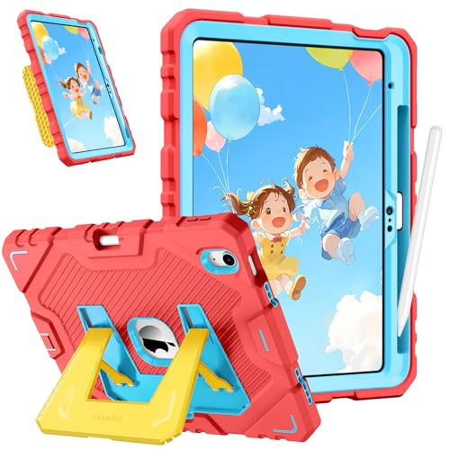 Image of Fintie Kids Friendly Case for iPad (A16) 11th Generation 11 Inch (2025), iPad 10th Generation 10.9 Inch (2022), Fully-Body Rugged Heavy Duty Shockproof Protective Case with Kickstand, Pink /Yellow