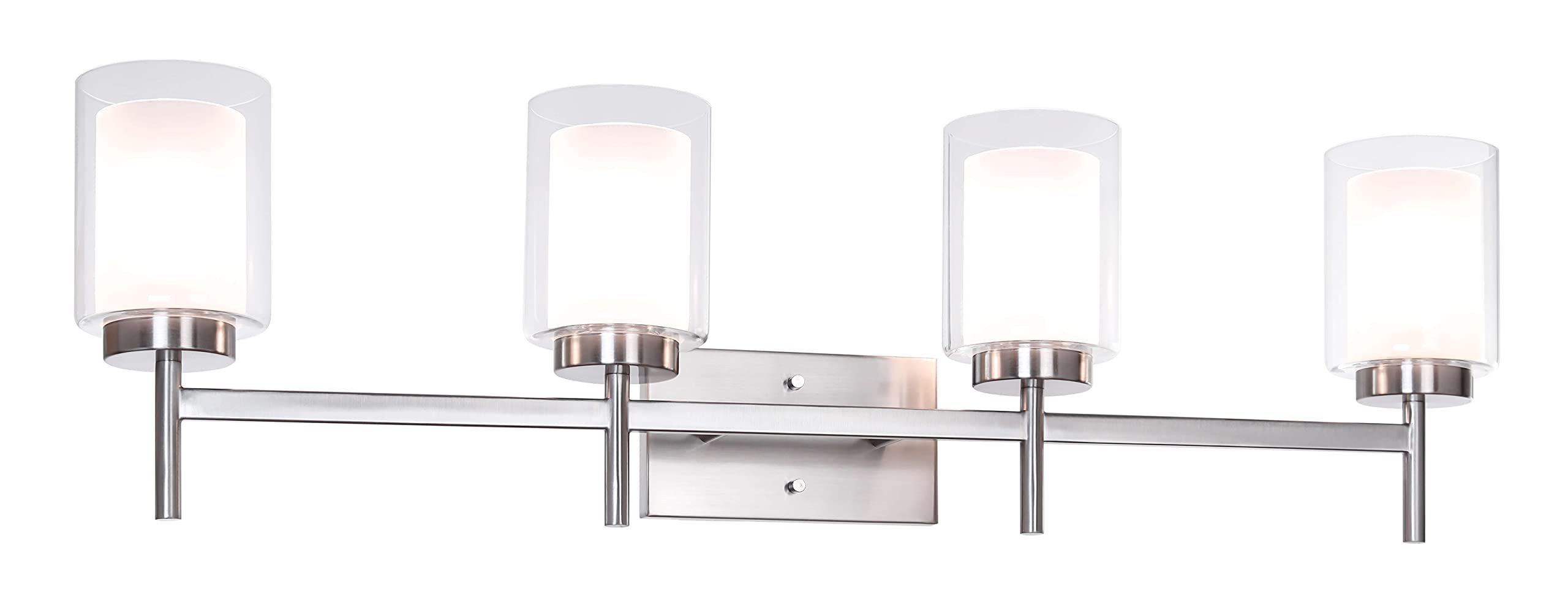 XiNBEi LightingBathroom Vanity Light, Modern 4 Light Sconces Wall Lighting with Dual Glass Shade Brushed Nickel Finish XB-W1276-4-BN