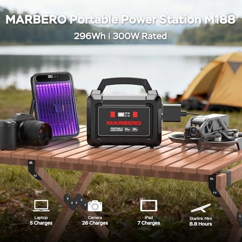 Image of MARBERO Solar Generator 296Wh with Solar Panels 60W Portable Power Station with 300W Pure Sine Wave Solar Generator with Panels Included USB DC AC Outlet for Camping RV Van Outdoor Emergency Home