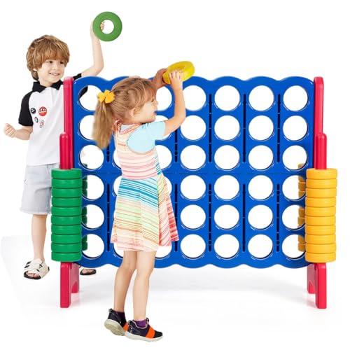 HOMASIS Enorme Juego de 4 en Raya, Juego de 4 en Raya, Juego de Estrategia con 42 Anillos & & Deslizador, Juego de Mesa de Juguete en Raya para niños & Adultos al Aire Libre (Rojo)