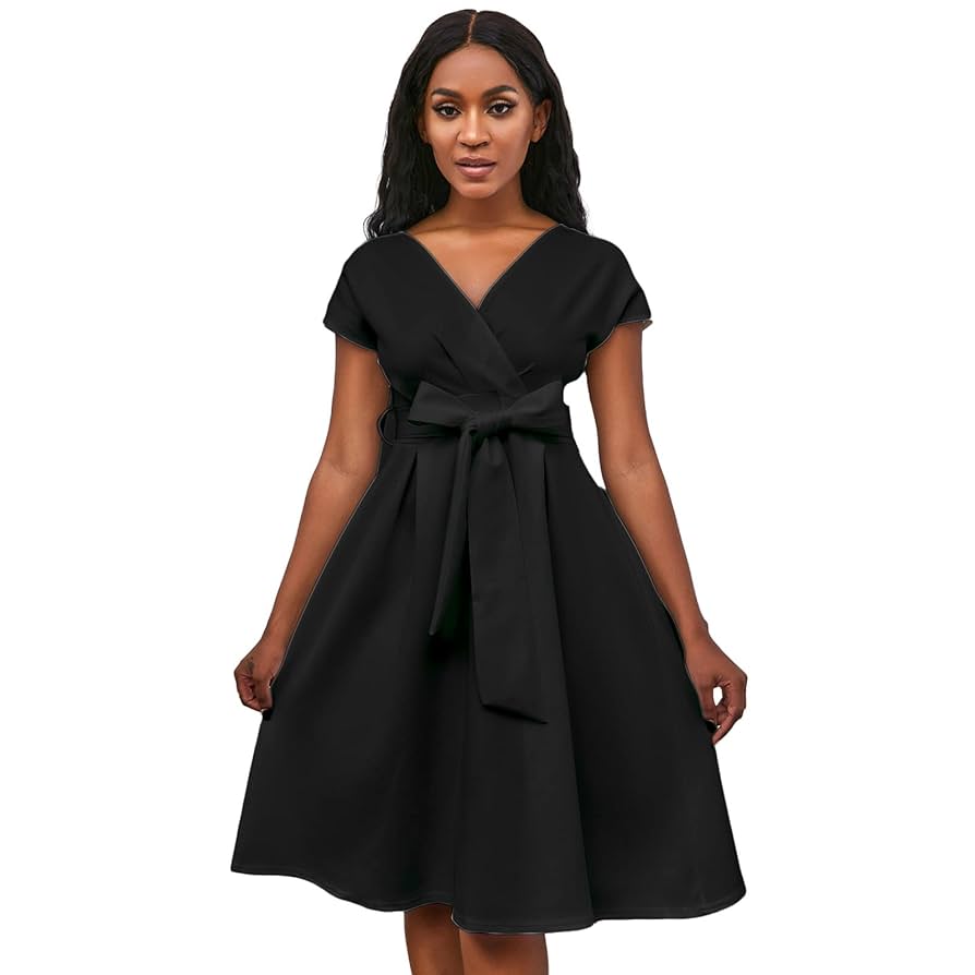 Women's Dress For Wedding Guests, Knee Length V Neck Short