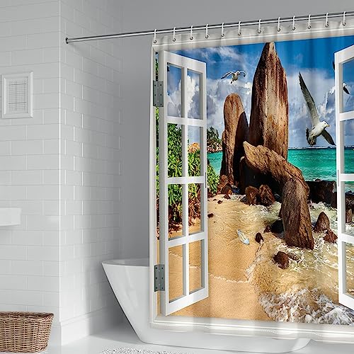 Gualiy Shower Curtain 240x200CM, Scenery Washable Shower Curtain Liner Fabric Brown Blue Green Bathtub Shower Curtain