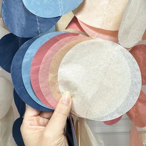 Image of 205 Ft Dusty Rose Pink Blue Khaki Beige Circle Dot Backdrop Garland Tissue Paper Polka Dots Hanging Streamer for Birthday Wedding Engagement Bridal Shower Party Decorations Supplies
