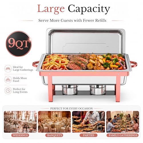 Frizoky Rose Gold Rectangular Chafing Dishes, 9QT 4 Pack with Tongs by Frizoky - Used condition - Image 3