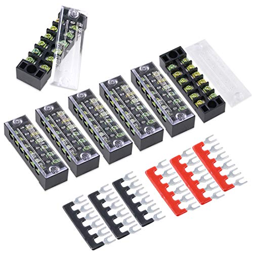 Hilitchi 12Pcs 600V 15A 6 Position Double Row Screw Terminal Strip And 400V 10A 12 Postions Red/Black Pre Insulated Terminal Barrier Strip #TOP3
