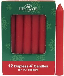 Kurt Adler 4-Inch Red Dripless Candles, 12-Piece Set