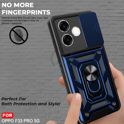 Image of AESTMO Tough Armor Oppo F33 Pro 5G Bumper Back Case Cover | Ring Holder & Sliding Camera Shield Cover | 360 Degree Protection Back Case Cover for Oppo F33 Pro 5G (Blue)
