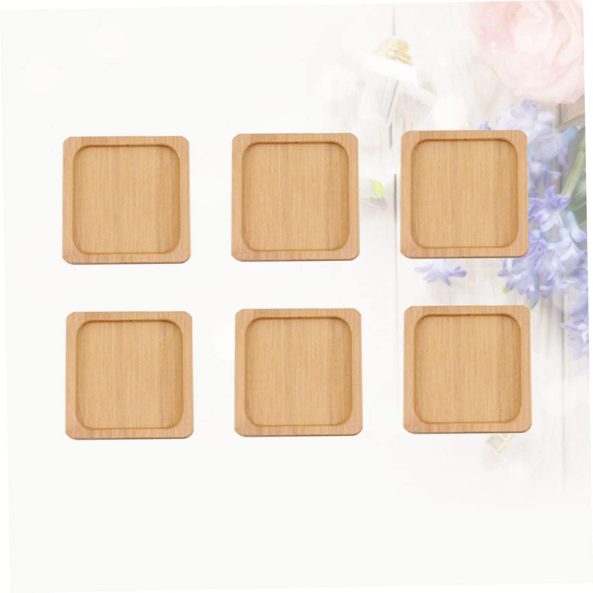 6pcs Bamboo Square Saucer Succulent Flowerpot Holder Plant Coasters for Kitchen Table