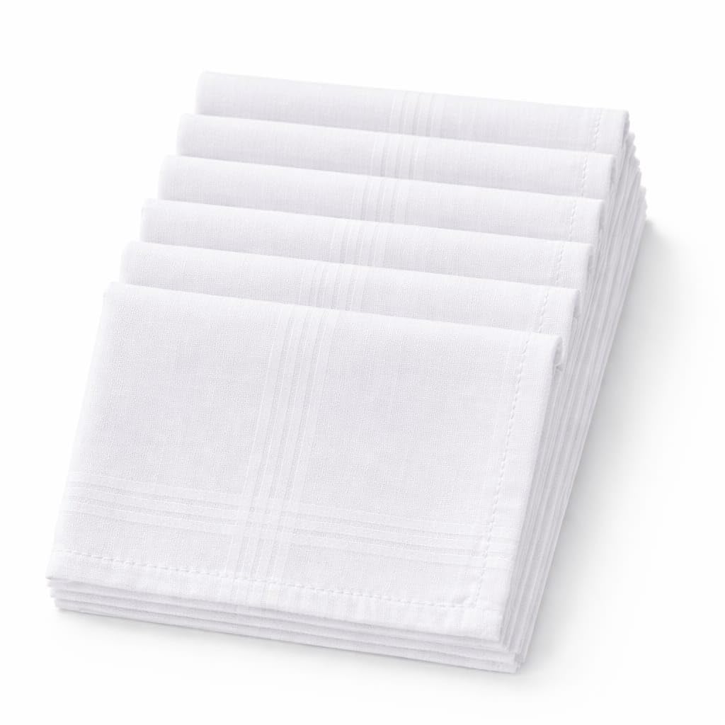 Cotton Handkerchief Set for Men Soft White Hankies with Striped Border Reusable Pocket Square Daily Use Pack (PACK OF 6)-image-46