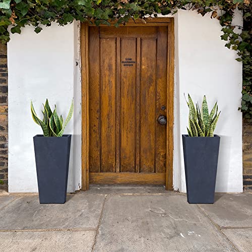 Kante 24" Set Of 2 Tall Lightweight Concrete Modern Tapered Tall Rectangle Outdoor Planter With Drainage Hole, Large Outdoor Indoor Modern Planter For Home And Garden Charcoal #TOP5