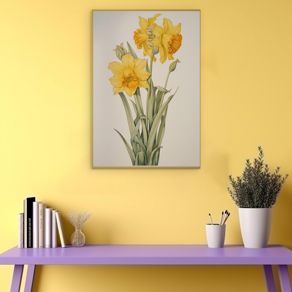 Canvas for Living room. Splendor in Simplicity � Three Vivid Daffodils Against Pristine White, 27 x 18 inch Canvas Wall Art - Contemporary Masterpieces - Modern Home Decor - 69x46 cm (27x18 inch)