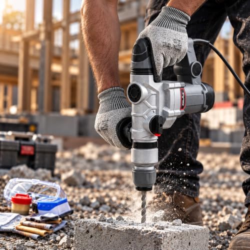 XtremepowerUS 1200W Electric Rotary Hammer SDS Plus Drill Swivel Adjustable Handle Drilling With Flat Chisels, Point Chisels and 3 Drill Bits Carrying Case by XtremepowerUS - Used condition - Image 3