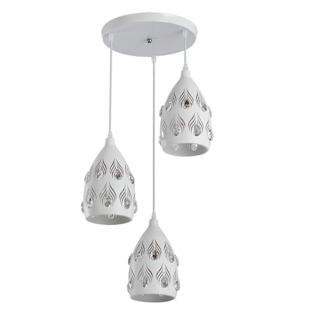 Lustre en cristal moderne à trois pendentifs blancs et plafonnier en fer chic
