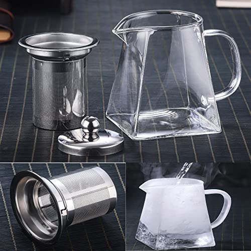 YUEMING Teekanne mit Siebeinsatz 750ML, Teekanne Glas Eckig, Borosilikatglas Teeservice Glasteekanne mit Edelstahl Siebeinsatz, Tee-Ei für lose Blätter
