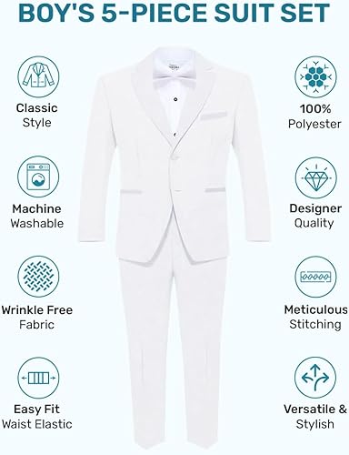 Miniatura 2 de Conjunto de esmoquin de 5 piezas para niños chaqueta formal premium, pantalones, camisa, chaleco y pajarita