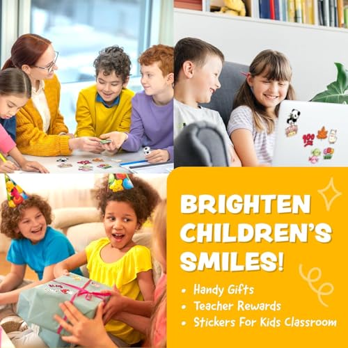 108 Sticker für Kinder - Kawaii Tiere & Früchte - Wasserdichte Vinyl-Aufkleber - Lehrergeschenk, Belohnung, Basteln, Trinkflasche