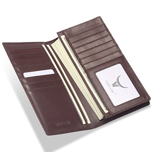 Image of HISCOW Bifold Long Wallet with 15 Credit Card Slots - Italian Calfskin (Coffee)