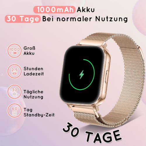 Smartwatch Damen 44MM 1000mAh Fitness Telefonfunktion 3 Armbände – Bild 3