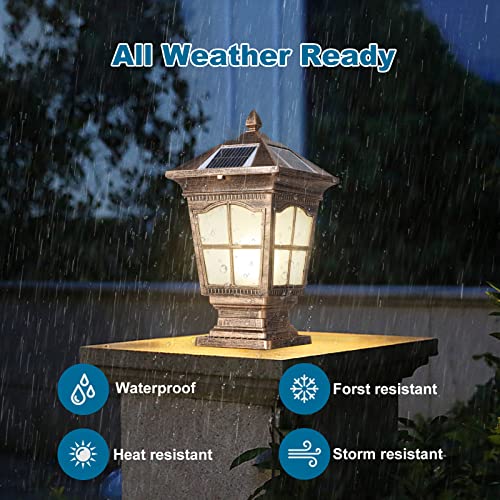 Dahgeo Led Solar Post Lights Sensor Outdoor Column Lights With Power Base 2 Modes Die-Casting Aluminum Outdoor Post Lights Fixture With Remote Control Tricolor Dimming #TOP3