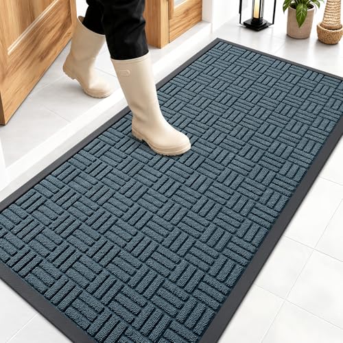 Image of OLANLY Front Door Mat Outside Entrance 47x23, Absorbent, Heavy Duty Sturdy Natural Rubber Doormat Indoor Outdoor, Non-Slip, Stain and Fade Resistant, Low Profile Floor Mat for Entryway, Lake Blue